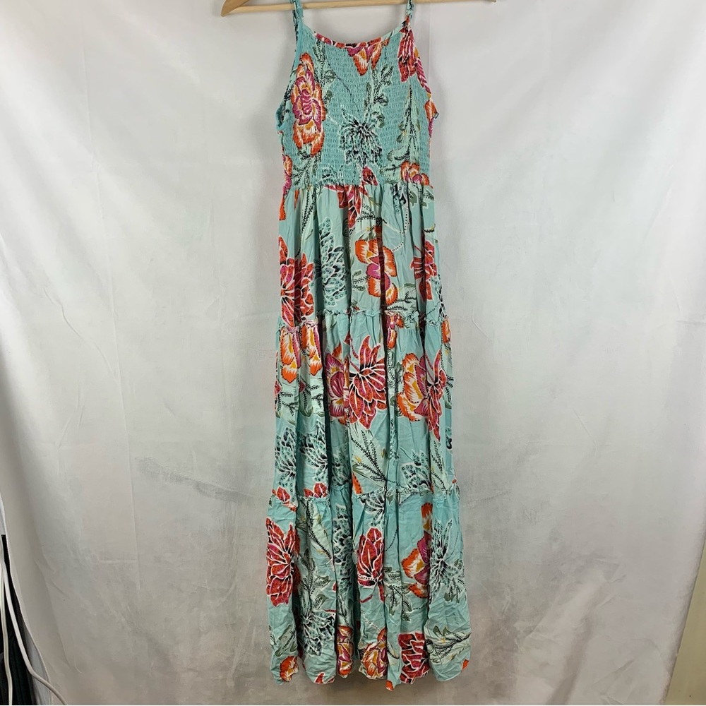 JAASE Floral Smocked Tiered Spaghetti Strap Maxi Dress Sz S